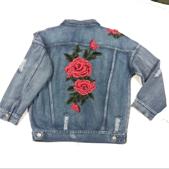 Vera & Lucy Jackets & Blazers - Women’s Distressed Floral Appliqués Denim Jacket L